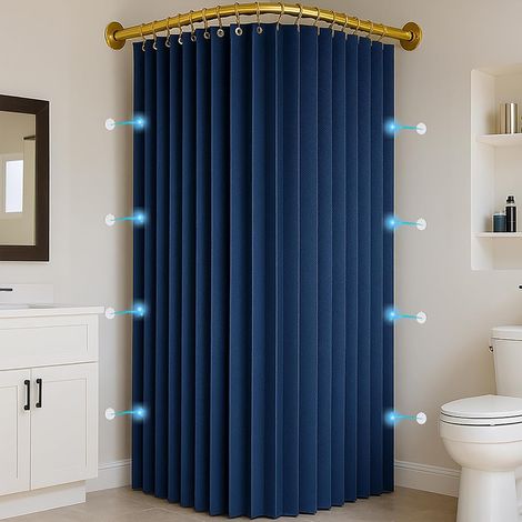 Rideau de Douche Anti Moisissure en Tissu Imperméable Lavable avec Crochets, Rideau de Douche d'angle Pliable Aimantée pour Salle de Bain, 230 g/m², Marine, 200x200cm (1/2)