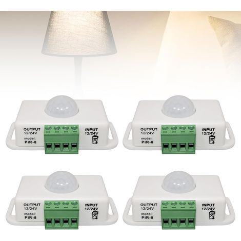 Koerper Confezione da 4 sensori a infrarossi PIR DC 12V 24V con interruttore automatico, rilevatore di movimento per esterni per strisce/lampadine LED (1/5)