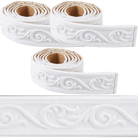 Bordure en forme de couronne de 6 cm, 2,3 m/rouleau, mousse auto-adhésive blanche, décoration rétro 3D, plinthe, décoration à faire soi-même.