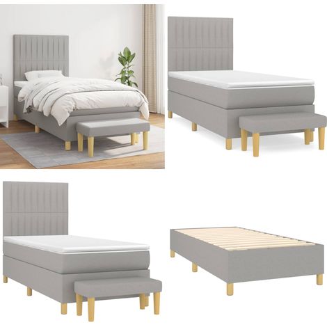 Sommier à lattes de lit avec matelas Gris clair 80x200 cm Tissu - Lit Plateforme - Lit Double - Matelas Ressorts Ensachés - Têtière Ajustable - Banc Rangement - Home & Living (1/5)