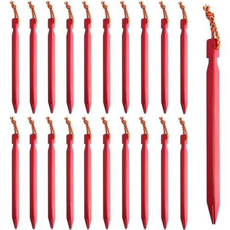 Lot de 20 clous de sol pour tente, camping, sable, aluminium de 18 cm avec corde réfléchissante (1/4)