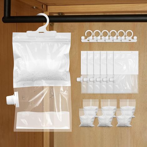 Hänge-Luftentfeuchter – 6 x 130 g – Entfeuchtungsgranulat mit 6 wiederverwendbaren Beuteln, Anti-Schimmel-Geruchsentferner für Keller, Schlafzimmer, Waschküche (1/5)