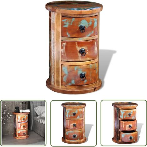 Bois massif - vidaXL Armoire avec 3 tiroirs Bois de récupération massif - Tiroirs en fer (1/5)