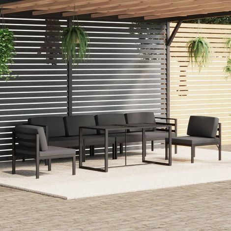 Salon de jardin 7 pcs Ensemble Table et Chaise de Jardin - avec coussins Aluminium Anthracite BV941551 - BonneVie (1/5)