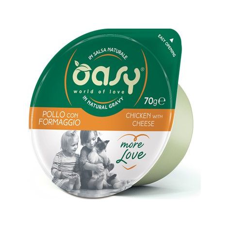 Oasy Cat Mehr Liebe Grüner Becher 70 g – Hühnchen mit Käse 70 g
