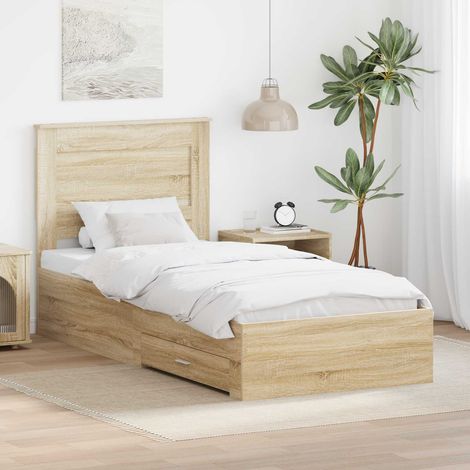 Estructura de cama con cajón Roble  y Plata 75 x 190 cm