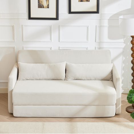 Sofá cama de 2 plazas (165x92x82 cm), convertible en cama, con 2 cojines lumbares, tejido de cordón, beige (1/5)