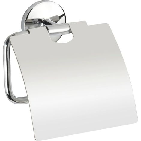 Porte-papier toilette mural Wenko avec couvercle, zinc chromé résistant humidité, 13,5x13,5x4 cm, fixation incluse (1/5)