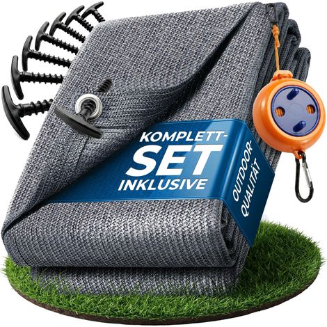 Tapis auvent - Bleu/gris - Différentes tailles - Tapis camping - Tapis tente caravane/camping-car sac transport + Plus: corde 8 (1/5)