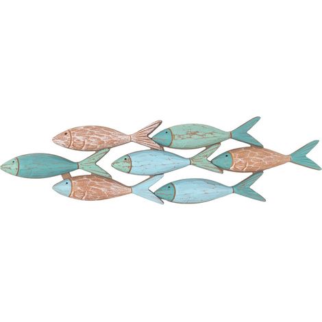 Decorazione murale a forma di pesce in MDF blu e marrone per un arredamento costiero