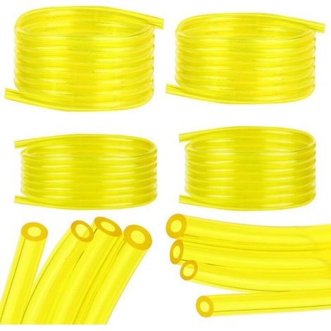 4 Pièces Tuyaux d'Essence, 1.5M Tuyau d'huile Transparent Jaune (2 x 3.5mm, 2.5 x 5mm, 3 x 5mm, 3 x 6mm), pour Tondeuse, Tondeuse à Gazon, PVC Tuyau, Tuyau D'huile (1/4)