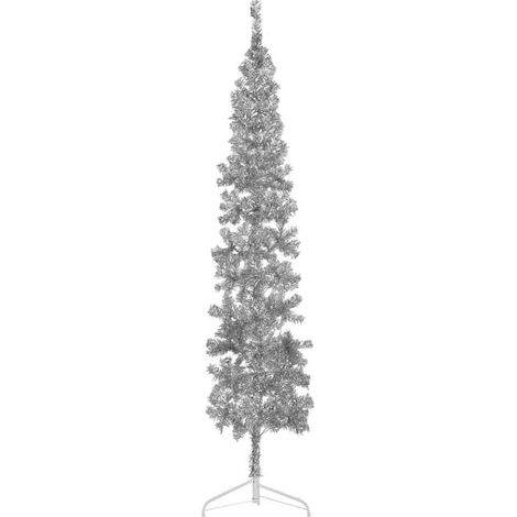 Künstlicher Halb-Weihnachtsbaum Ständer Schlank Silbern 210 cm
