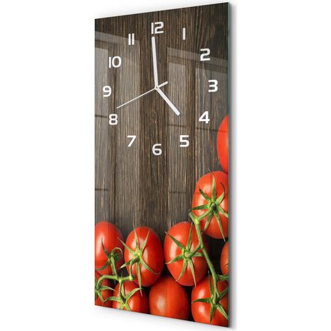 Horloge Murale Rectangulaire Verticale Gain de Place Déco Murale Tomates sur bois 30x60 cm (1/5)