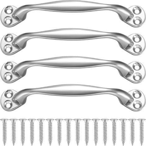 Lot de 4 poignées de porte coulissantes rétro en forme d'arc pour portail de jardin, garage, abri de jardin, armoire, avec vis, 129 mm (argenté)