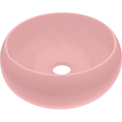 Lavabo Vasque à Poser Ronde pour Salle de Bain Évier en Céramique Rose Mat 40 x 15 cm (1/5)