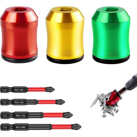 Lot de 3 Porte-embout Magnétique, avec 4 Embouts de Tournevis PH2 en Acier S2, 50/65/70/90mm, Aimantateur Désaimantateur, Tige Hexagonale 1/4 Pouce 6,35 mm, Outil de Bricolage pour Perceuse (1/5)