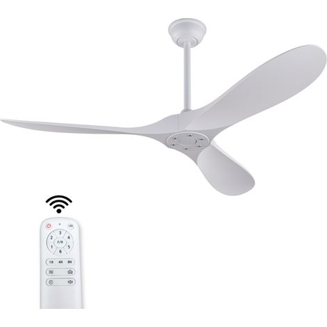 Ventilateur de plafond blanc 52 pouces sans lumière, télécommande, pales ABS, moteur CC réversible, minuterie, modèle moderne intérieur extérieur, chambre, salon, terrasse