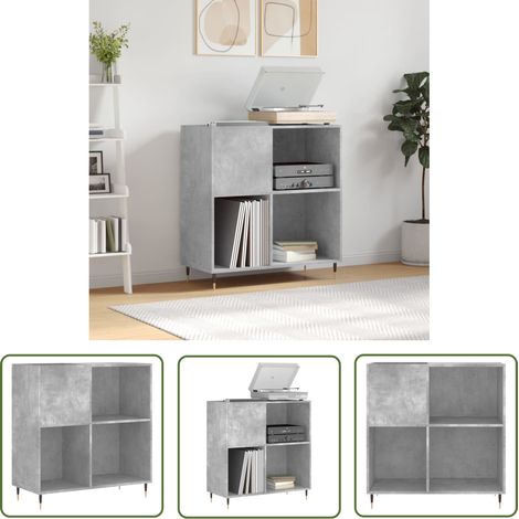 The Living Store Armoire à disques gris béton 84,5x38x89 cm bois d'ingénierie - Meuble À Disques - Armoire Vinyle - Rangement Disque - Étagère Musique - Support Tournivelle (1/5)