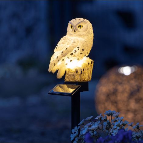 LED Solar Gartenstecker EULE warm weiß - 45 x 10 cm - Garten Dekoleuchte mit Dämmerungssensor - Deko Leuchte Figur Skulptur Gartenleuchte Dekoleuchte