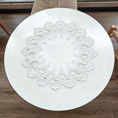 Rundes Tischset Jacquard Spitze Weiß 50cm Dekoration für Esstisch & Küche