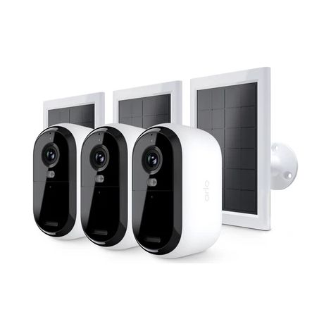 Arlo VMK3350-100EUS Caméra de sécurité extérieure WiFi 2K Essential 2, Lot de 3 caméras et 3 panneaux solaires, Blanc (1/4)