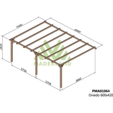 Pérgola de Madera Maciza Adosada Oviedo (Maderland) - 600 x 420 cm