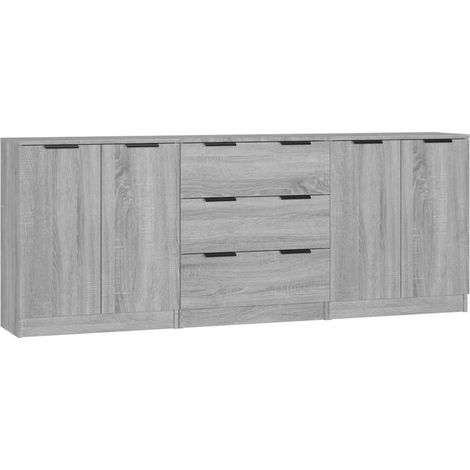 Maison Exclusive - Aparador de 3 piezas madera contrachapada gris (1/5)