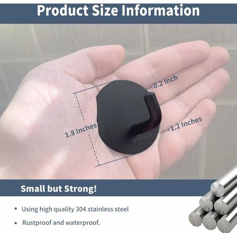 Ganci adesivi resistenti e impermeabili per docce, pareti e porte ganci adesivi in acciaio inox nero (4 pezzi) (1/4)