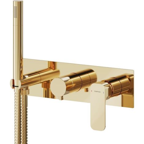 SPY Mitigeur douche/baignoire à encastrer incl. Douchette à main, 2 voies, or (1/2)