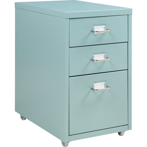 Cassettiera da ufficio armadio mobile portaoggetti con ruote in acciaio 48 x 28 x 41 cm verde menta 030009123