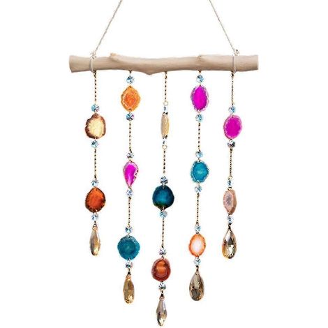 Carillon éolien artisanal en cristal, orné de tranches d'agate colorées, décoration suspendue pour fenêtre (1/4)