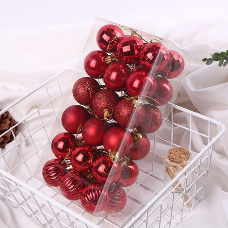 Set mit 36 unzerbrechlichen 40-mm-Weihnachtskugeln zum Aufhängen an Weihnachtsbäumen, für Partys, Hochzeiten und festliche Dekorationen (rot)