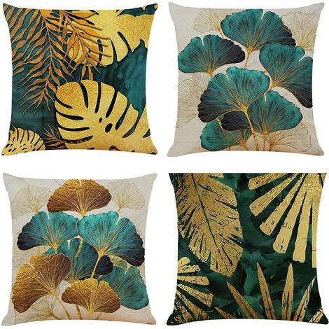 Lot de 4 housses de coussin coton lin taie d'oreiller décoratif carré, 45 x 45 cm avec fermeture éclair invisible (1/5)