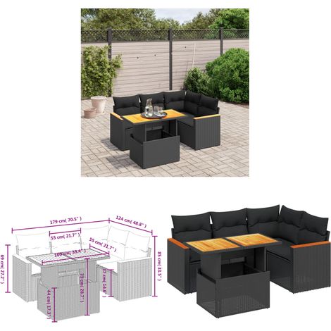 Salon de jardin 5 pcs avec coussins noir résine tressée - Ensemble Salon De Jardin - Meuble Extérieur - Résine Tressée - Rotin Synthétique - Table Extensible - Home & Living (1/3)