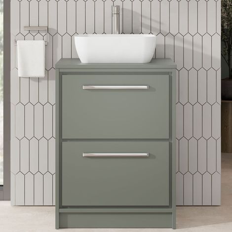 Hudson Reed Lille Floor Standing 2-Drawer Vanity Unit with Worktop 600mm Wide - Fern Green (1/5)
