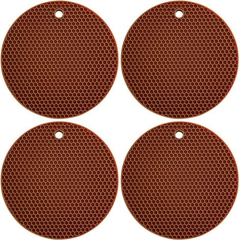 Lot de 4 (Coffee)Dessous de Plat en Silicone,18 cm,Résistant à la Chaleur 240°C (1/5)
