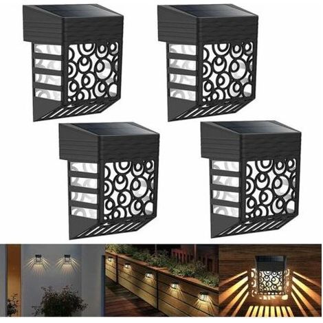 Luces solares para jardín, paquete de 4 luces solares para cercas, iluminación de pared exterior, resistentes al agua IP54, luces solares decorativas para patios y caminos, encendido/apagado automátic (1/4)