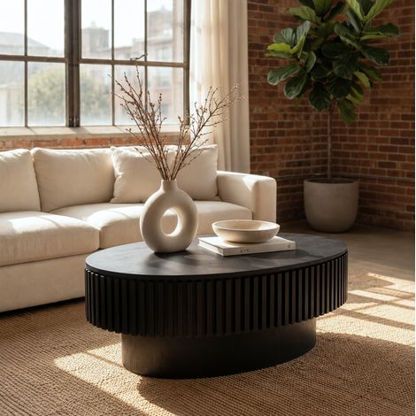 Couchtisch (98 x 98 x 98 cm), mit verstecktem Stauraum, MDF und Massivholzfurnier, Schwarz (1/5)