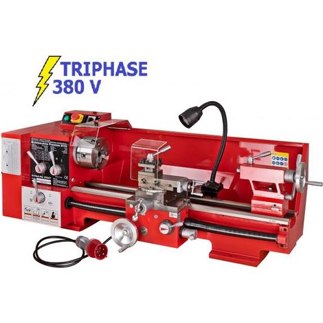 Dema – Tour à métaux 400 Volt – Moteur 1,1 kW – Transmission par courroie – Vitesse 60-1650 T/min – Ø de tour 330 mm