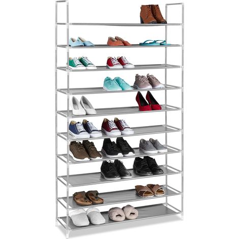 Étagère à chaussures XXL pour 50 paires meuble range-souliers 10 étages compartiments rangement couloir cave 175,5 x 100 x 29 cm gris (1/5)