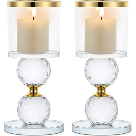 Kerzenständer Kristall Set Kerzenhalter Glas Hochzeit Groß x 2 Gold (1/5)