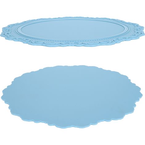 Tapis de table rond en silicone bleu clair, épais et matelassé, isolant thermique, antidérapant, style nordique, pour cuisine et maison (1/5)