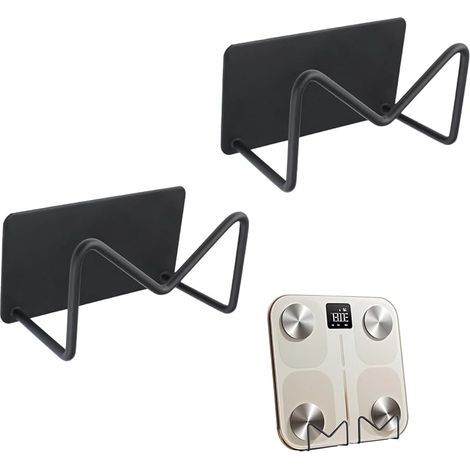 Lot de 2 supports muraux auto-adhésifs pour balance de poids, support de rangement mural réglable pour salle de sport, salle de bain, chambre, cuisine, dortoir, camping-car, garde-manger, noir (1/5)
