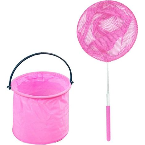 Filet Papillon Épuisette Pêche avec Seau, Filet à Papillon Télescopiques, Épuisettes Télescopiques, Pêche pour Les Enfants Attraper Les Insectes Bugs, Rose (1/4)