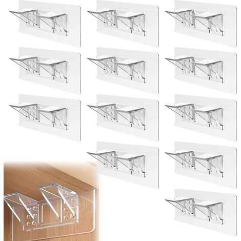Staffe autoadesive per mensole - supporti per il fondo dei mobili - trasparenti - 12 pezzi - adatte per armadi e librerie - supporti per mensole - 6 x 14 cm. (1/5)