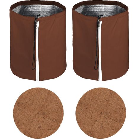 2 Pcs Housse pour Pot de Fleur 50 x 45 cm, Protection Gel Plantes Housse Hivernage Plante avec Cordon de Serrage Fermeture Éclair et Tapis en Fibre de Coco Ø 45 cm Jaune-Brun (1/5)