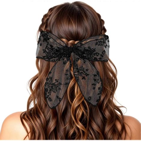 Große Haarspangen mit Spitzenschleife für Damen, schwarze Spitzenschleifen für das Haar, süße Tüll-Haarschleifen, Haarspangen mit Schleife, Kopfschmuck für Mädchen und Frauen (1/4)