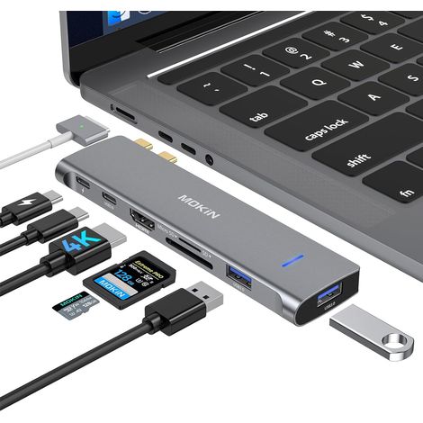 Adaptateur USB C multiport 7 en 2 pour MacBook, dongle Mac avec HDMI 4K, USB 3.0, TF/SD, Thunderbolt 3 et PD 100W, hub USB-C pour MacBook Air/Pro M1/M2/M3 (1/5)