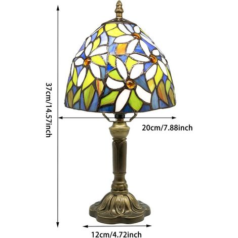 Lámpara de mesa pequeña estilo Tiffany – Lámpara de vidrieras de 20,3 x 35,6 cm (Flores blancas) (1/5)