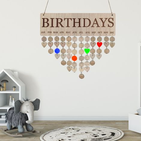 Calendrier en bois mural pour anniversaire, fête, décoration maison, calendrier artisanal à suspendre, format poche, JM01066, taille unique (1/5)